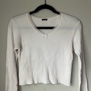 Brandy Melville Cream Lace Trim Long Sleeve Top